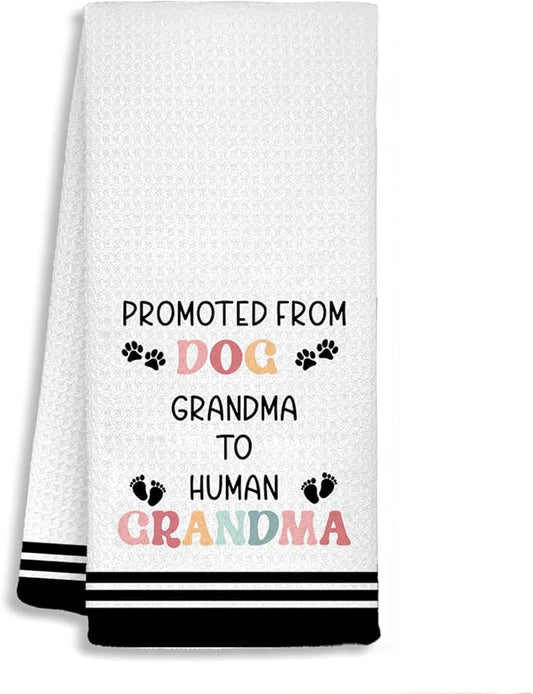 New First Time Grandma Gifts Bathroom Towels, Dog Grandma Gifts Dish Tea Towels, Promoted from Dog-Grandma to Human-Grandma Decorative Hand Towels for Kitchen Bathroom Decor, 16x24 Inch