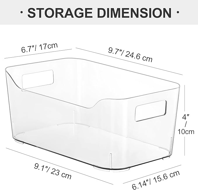 Heyuzb Pantry Organizers and Storage, Clear Plastic Storage Bins | 12 PACK, Large BPA - Free Organizer Bins, Home Essentials for Kitchen, Under Sink, Bathroom, Cabinet Organization
