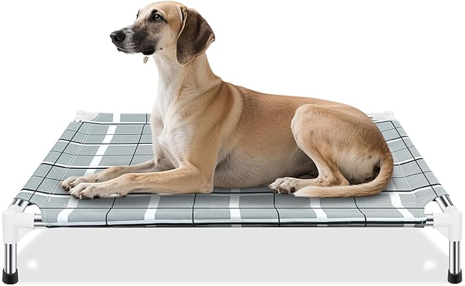 Elevated Dog Bed, Raised Cooling Lifted Dog Cot for Indoor & Outdoor | Cooling Breathable Outside Portable Dog Hammock Bed for Medium Pet ,Non-Slip Feet, Stainless Steel Frame