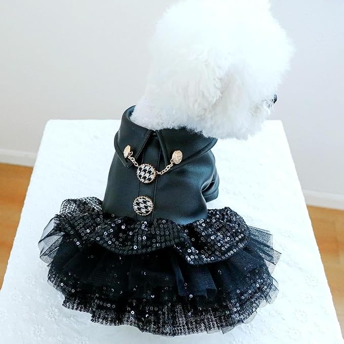 Dog Pu Leather Jacket Warm Cool Pet Winter Coat Apparel Motorcycle Clothes Waterproof Snow Protection Windproof Halloween Rock Star Costume (Black, X-Small)