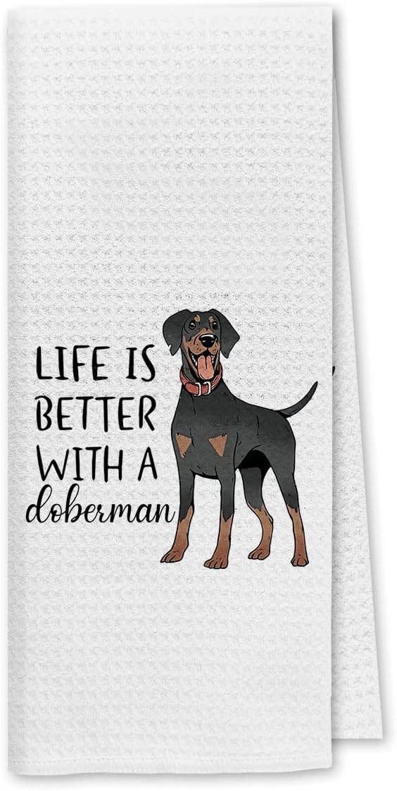 Dibor Life is Better with A Doberman Cute Doberman Puppy Dog Absorbent Drying Cloth Hand Towels Tea Towels for Bathroom Kitchen, Dog Lovers Girls Women Gifts