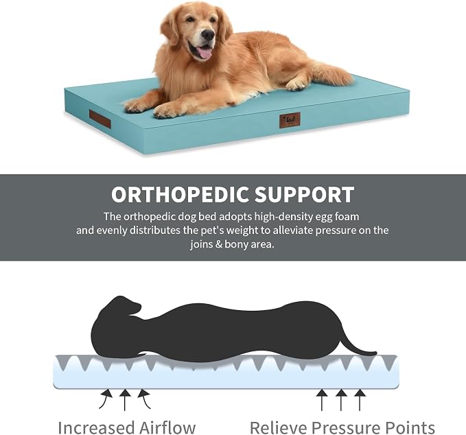 Outdoor Extra Large Dog Bed XXL for Giant Breed Dogs | Egg Crate Orthopedic Foam, Fits 48x30 Crates, TPU Waterproof Layer, Machine Washable 1680D Oxford Cover, Up to 110 lbs
