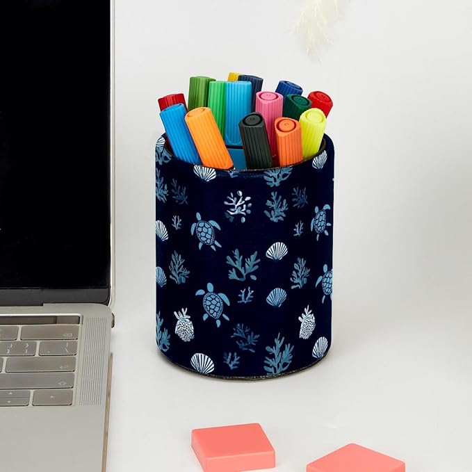 Faux Leather Pen Holder for Desk, Pencil Organizer Sea Turtle Pen Cup Desk Decor Makeup Brush Holder Storage for Office Home