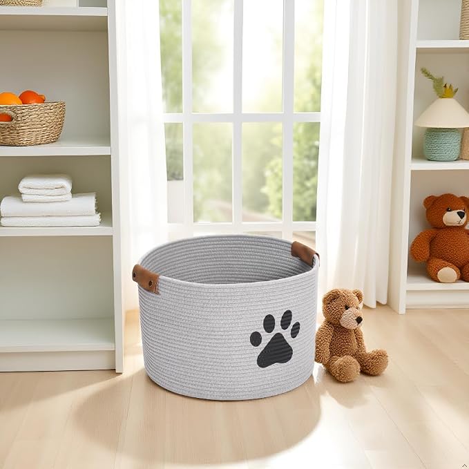 Morezi Dog toy bin pet cat toy box baskets in large suff storage - Perfect for collect toys, grooming stuff, closthing, diapers for Living Room, Playroom, Closet, Home - Gray