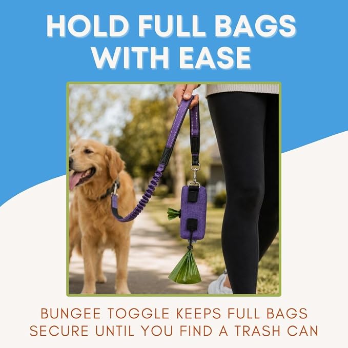 Dog Poop Bag Holder for Leashes and Treat Holder with 3 Waterproof Pouches | Poop Bag Dispenser for Pet Waste Bags and Walking Accessories + 1 Free Roll