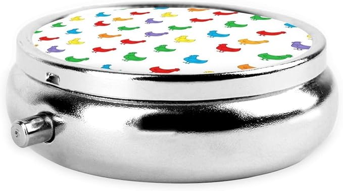 Portable Pill Organizer, Hens Chicken Rainbow Round Cute Container, Mini Case for Vitamins, Travel Holder Purse Use for Women