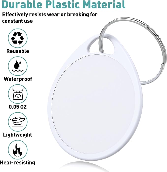 60 Pcs Key Tags 1.5 Inch Tough Plastic Reusable Key Tags Sturdy Round White Item Identifiers with Blank Paper Label Stickers and Split Rings - Ideal for Home,Office and Rental Management Use