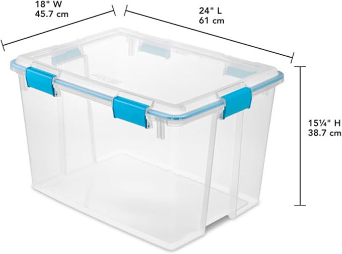 Sterilite Gasket Storage Box with Lids for Home & Office, 80 Quart, 8-Pack | Heavy-Duty, Stackable, and Organizing Containers for Bathroom, Cabinet, Closet, and Garage, Clear and Blue Aquarium Latches
