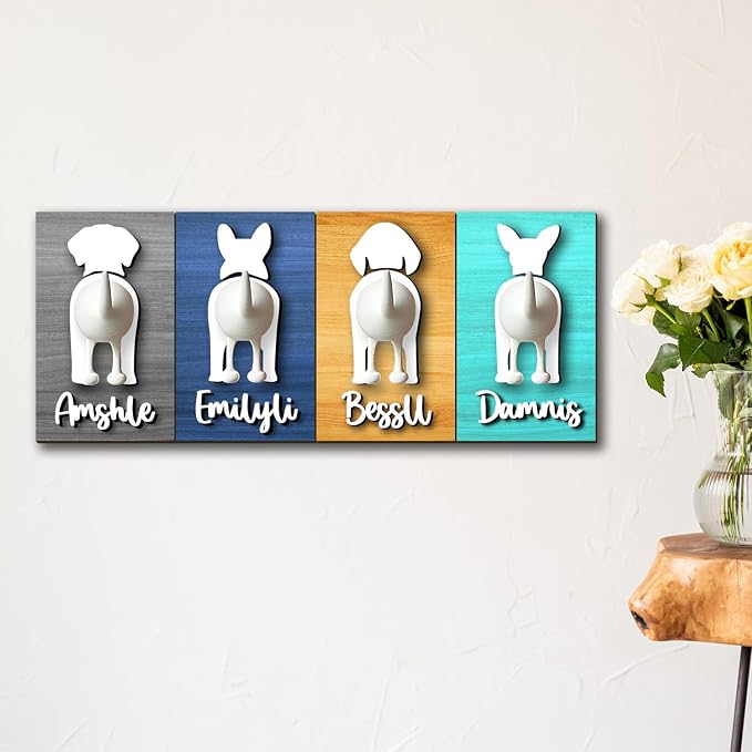 Personalized Dog Leash Holder for Wall, Custom 3D Dog Butt Leash Holder with Name, Hooks for Leashes, Keys, Collars, Christmas Birthdays Housewarming Gift for Pet Lovers (Style-04)