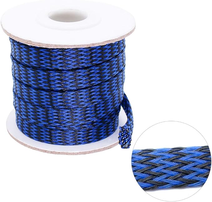 Black-Blue PET Expandable Sleeving Cord Protector Wire Loom Tubing Cable Sleeve for USB Charger Cable Power Cord Audio Video Cable Can Protect Cat Dog from Chewing Cords