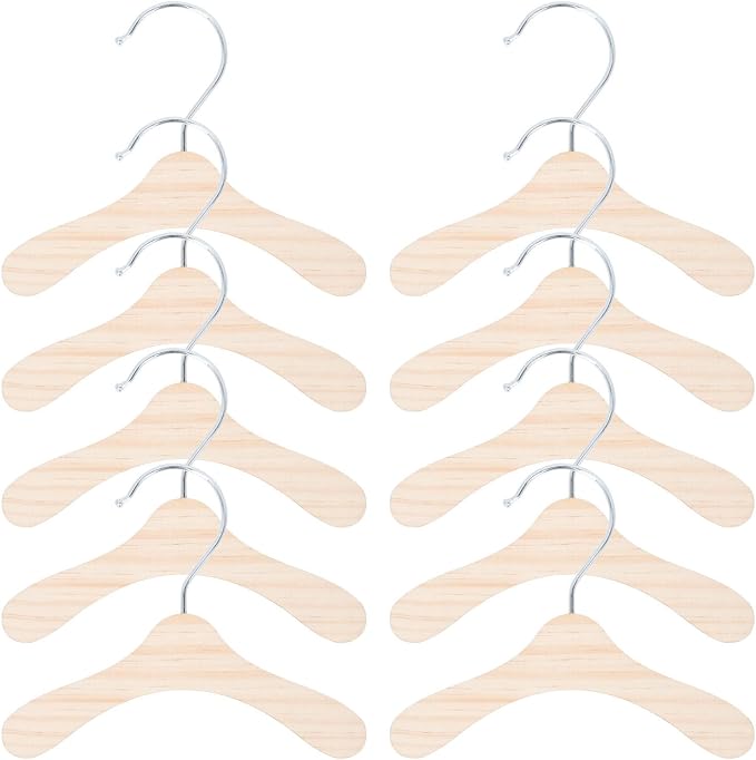 10pcs Dog Clothes Hanger Wooden Pet 16cm for Clothing | Wood and Stainless Steel Build, Silver Finish, Simple Organizer for Pet Owners, Fits Apparel Storage Needs