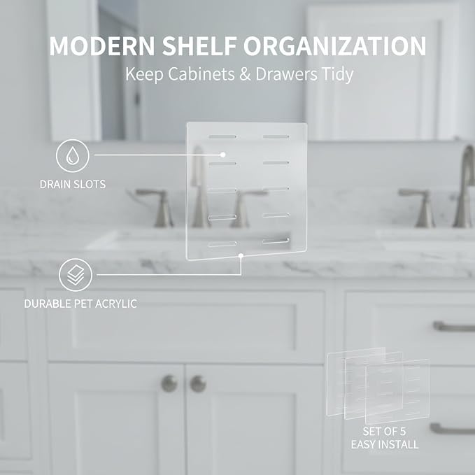 Acrylic Shelf Dividers | Slotted Design, PET Plastic Separators, For Bathroom Cabinet, Drawer Organization, With 4 Layer Supports