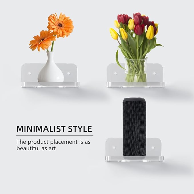 Acrylic Small Wall Mount Floating Camera Shelf 2 Pack Baby Monitor Holder, Echo Dot 5th Wall Mount Storage, Clear Mini Flexible Shelf for Bathroom, Bedroom, Kitchen