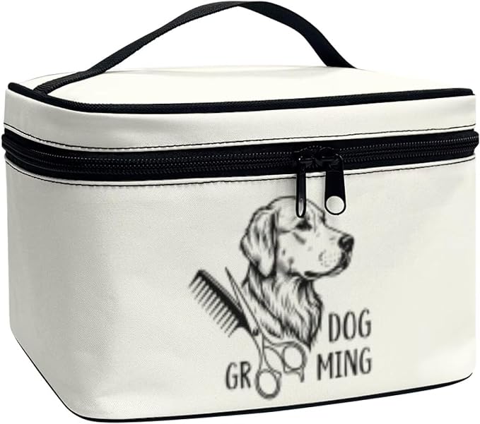 White Cosmetic Bag for Women Cute Dog Large Capacity Travel Makeup Bag Casual Make Up Case Organizer with Handle, Toiletries Accessories Brushes