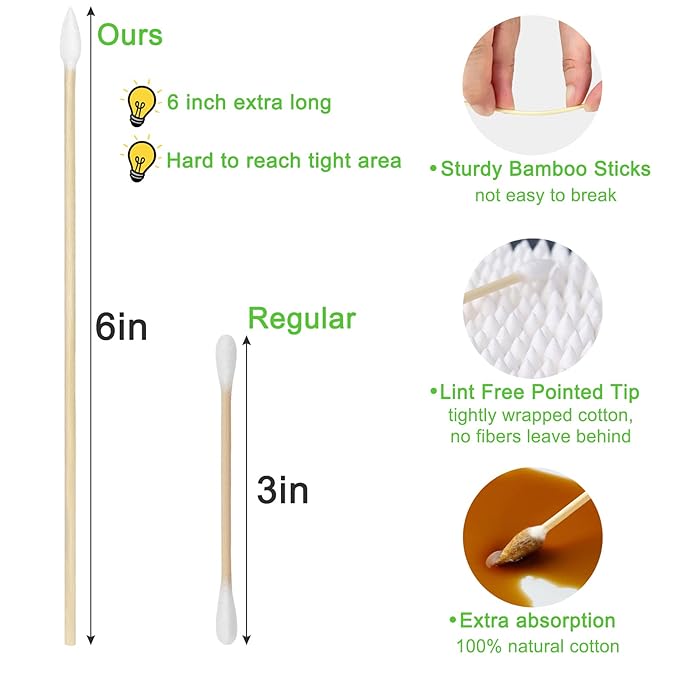 Eyxformula 500 PCS 6 Inch Long Pointed Cotton Swabs for Gun Cleaning, FSC Certified Bamboo Sticks with Precision Tips for Firearms, Electronics, Crafts & Makeup
