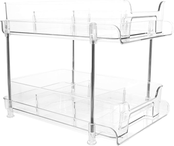 Ipetboom Double-layer Pull-out Storage Shelf Organizer for Kitchen and Bedroom, Made of Pet and Stainless Steel, Firm and Sturdy with Soft Feel, for Home Supplies and Bathroom Storage