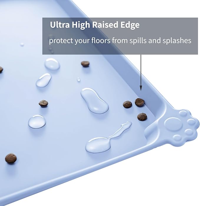 Reopet Waterproof Pet Feeding Mat, Non-Slip Silicone Placemats for Dog Cat Food and Water Bowl, High Raised Edges to Prevent Spills and Protect Floors