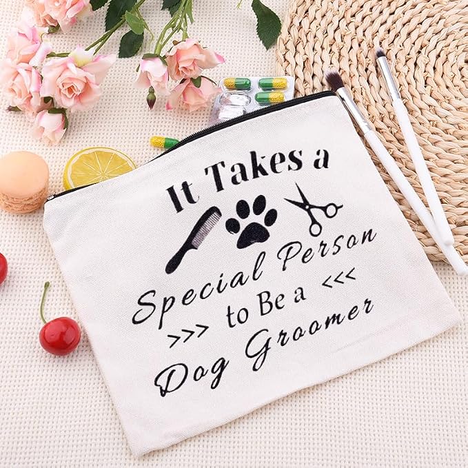 Sisadodo Dog Groomer Christmas Brithday Gifts for Women Men Dog Hairdresser Storage Bags for Dogs Groomers Canvas Cosmetic Makeup Bag Pouch Hair Stylist Travel Toiletry Bag with Zipper