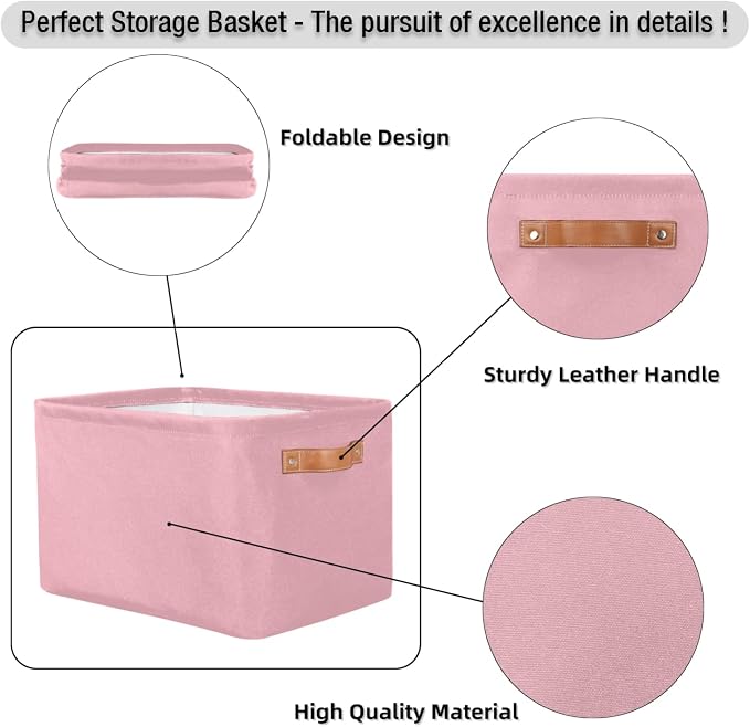 Pink Storage Boxes Theme Storage Nursery Baskets with Handle Closet Collapsible Organizer Shelf Bins for Book Cloth 15?¨¢11?¨¢9.5 IN