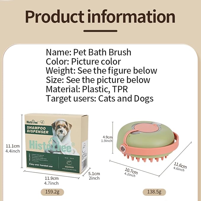 Dog Bath Brush for Bathing and Shedding, Adjustable Handle Shampoo Brush for Short and Long Haired Dogs and Cats Perfect Gifts for Pets