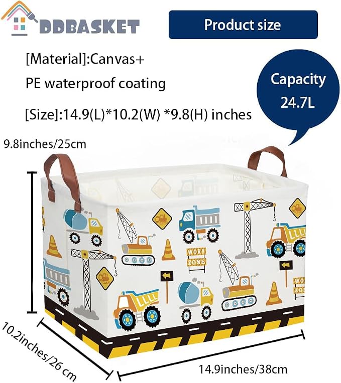 Car Basket Rectangular Book Basket Storage Bin Organizer Book Shelf Box Room Decor(Engineering vehicle)