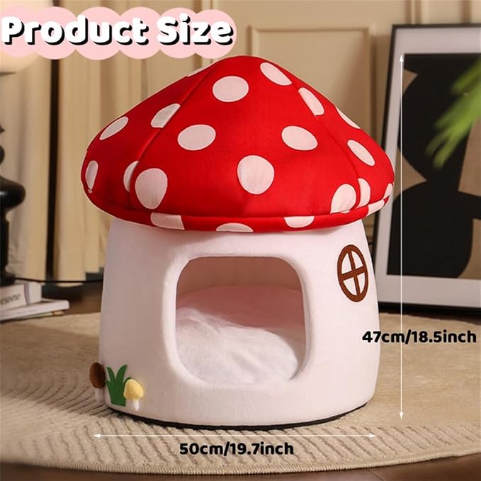 LYFJMUS Mushroom Cat Bed for Indoor Cats Mushroom Cow Shape Cat Cave Bed Cat Tent with Removable & Washable Cushion Pillow Cat House Bed for Cats Small Dogs ﻿