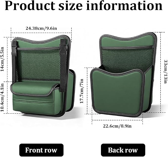 Car Organizer Storage Between Seats, Car Purse Holder, Nappa Leather Front Seat Storage Bag with Tissue Holder, Large Capacity Auto Console Organizer for Document Phone Wallet Snack (Green)
