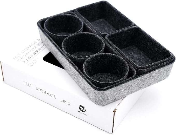 Welaxy Office supplies Drawer organizers tray storage bins drawers dividers storage bin Pack-8 gift for men (Charcoal)