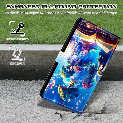 Universal Tablet Case for T-Mobile Revvl Tab 2 10.1" 2025/Revvl Tab 5G 10.36" 2023, 360 Degree Rotating Kickstand Protective Stand PU Leather Shell Cover for 9"-10.5", Book Trees
