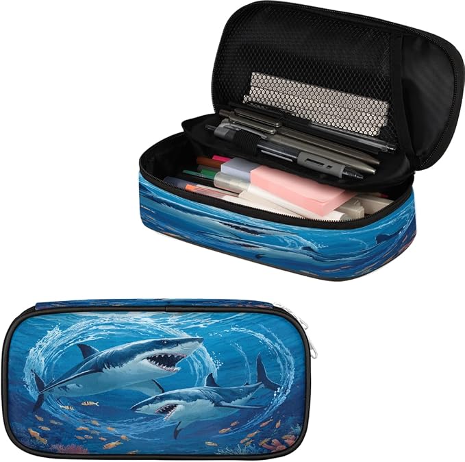 Pencil Cases Large Capacity Pen Pouch, Underwater Shark Pencil Box Organizer School Supplies for College Student Teen Adults