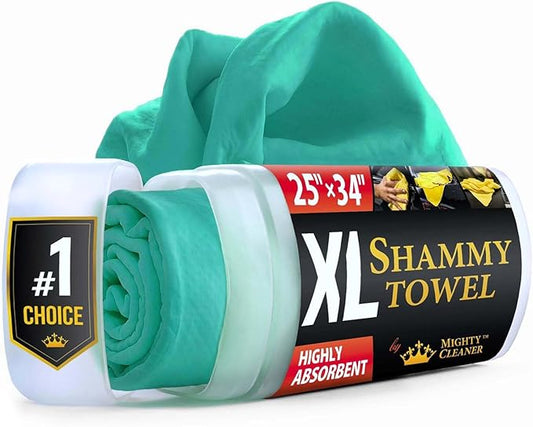 Premium XL Shammy Towel for Car - 34”x25” - Super Absorbent Chamois Cloth - Spots & Scratch-Free - Reusable Car Drying Towel