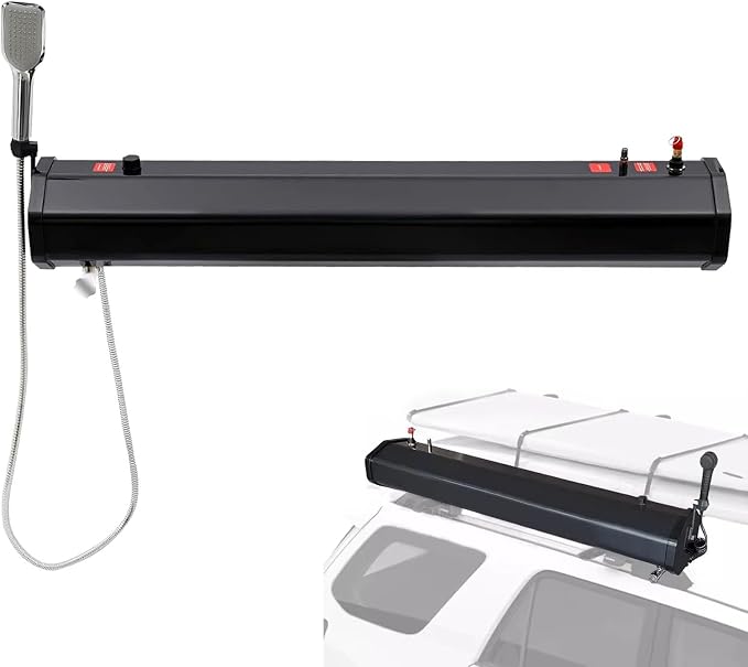 4.8-7.9Gal Portable Roof Rack Water Tank – Sun-Powered Pressurized Shower for Overlanding, Pet Washing, Gear Cleaning & Vehicle Water Storage – Includes 5.58ft Hose & Carry Bag,4.8Gal/18L