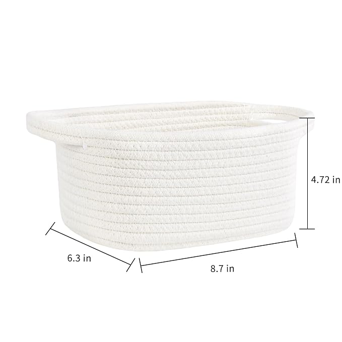 ABenkle Small Storage Basket, Mini Basket, Cute Tiny Cotton Rope Woven Basket, Shelf Basket, Boho Decorative Toy Storage Bin Gift Baskets, White
