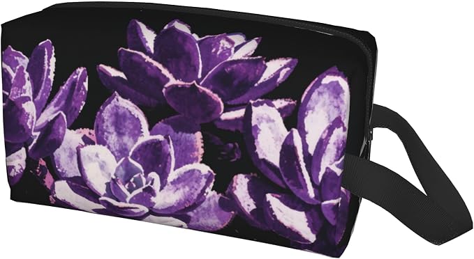 Amethyst Succulent Makeup Bag - Durable 600D Oxford Fabric Travel Cosmetic Bag, Shockproof Foam Padded Toiletry Organizer for Gym & Daily Use 10x6.2x4.9 Inch