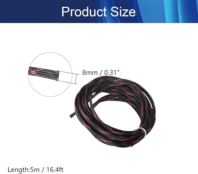 Jutagoss PET Expandable Braided Cable Sleeve, 16.4ft - 5/16 inch Black Pink Cable Management Sleeve, Wire Loom Tube Cord Protector for USB Cable, Power Cord, Audio Video and More, 1Pc