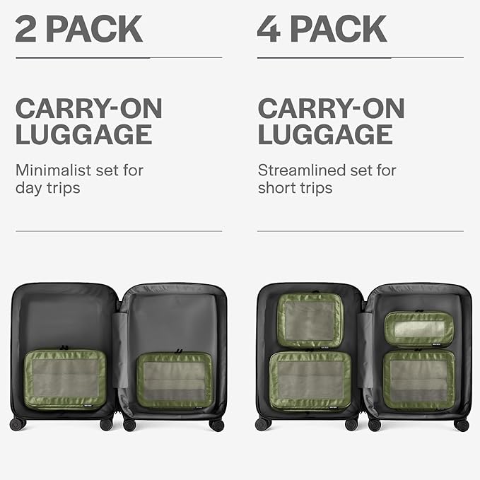 Compression Packing Cubes for Travel, 2-Pack, Olive | Solves overpacking, 2-Piece set fits most carry-ons, 50% Space savings, Compression luggage organizer bags