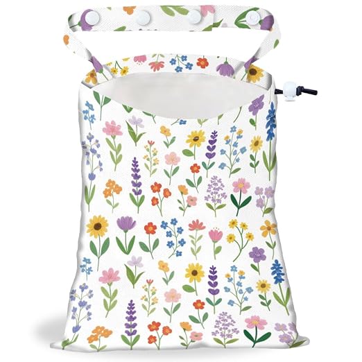 Flower Branches Strap Drawstring Car Trash Bag Hanging Garbage Bag with Snap Buttons Car Back Seat Trash Storage Portable Dustbin Vehicle Trash Can Bag for Vehicle Travel Camping