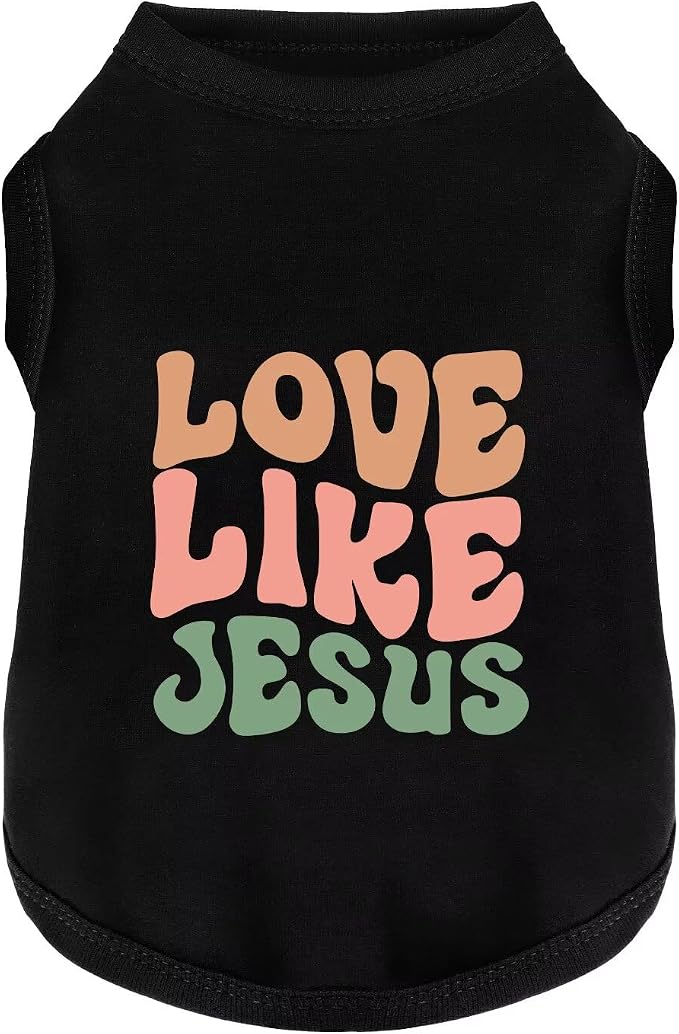Discover Cozy Cotton Canine Wear: Soft, Lightweight, and Breathable Dog Shirt Vest with Eye-Catching Graphics(Love Like Jesus), Keeping Your Furry Friend Warm and Comfy! Black S