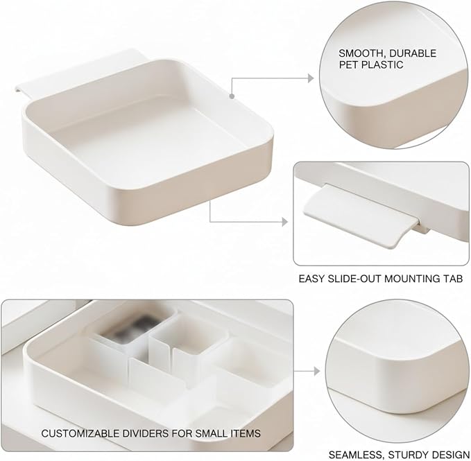 White PET Plastic Drawer Organizer Bin with Dividers for Office Desk and Kitchen Storage - Durable Small Item Separator (1 Piece)