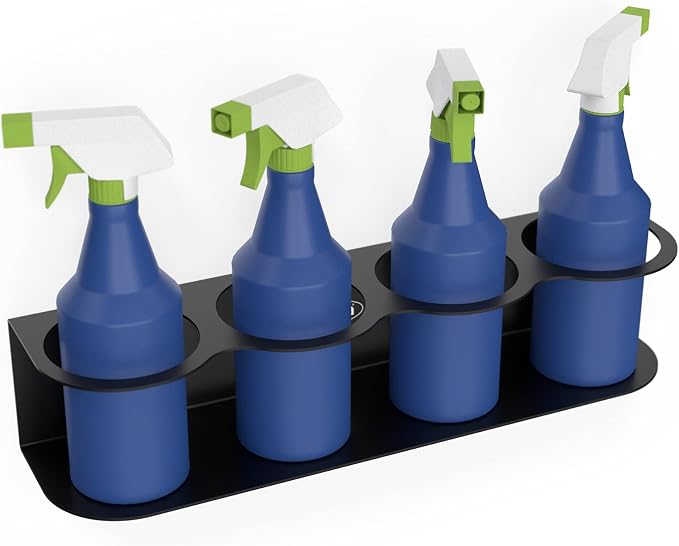 4 All-Purpose Spray Bottle Holder | Easy Install Wall Mount Hardware Included | Heavy-Duty Powder Coated Steel Storage Rack for Garage And Home | Craft Workspace Paint Bottle Organizer USA Made