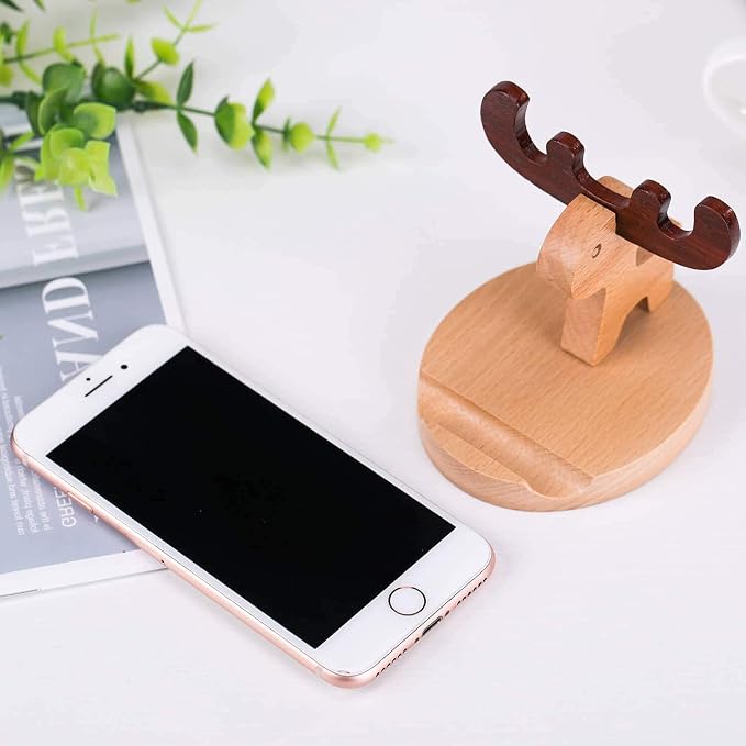Cell Phone Tablet Wood Stand Dock Holder Cradle Mount Organizer Charger Station NightStand Table Desk Room Office School Kitchen Non-Slip Wooden (Deer)