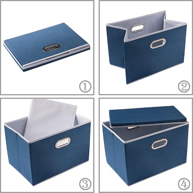 Collapsible Storage Bin with Lid [1-Pack] Fabric Foldable Storage Box Organizer Container Basket Cube with Cover for Home Bedroom Closet Office Nursery Royal Blue(14.9x9.8x9.8)