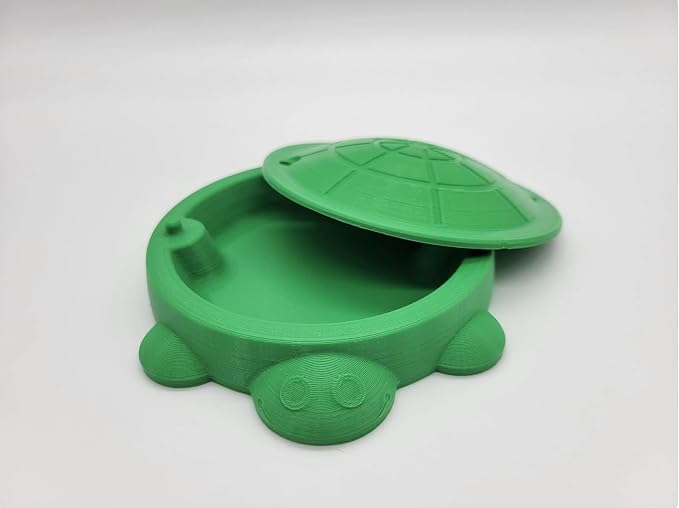 Cute Sandbox Turtle with removable lid | Desk Bin Organizer | Turtle Pet Feeder | Fish tank accessories | Feed Hamsters and Gerbils (Black, 5 Inch)