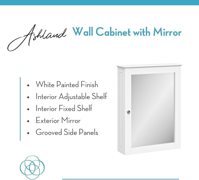 RiverRidge Ashland Bathroom Wall Mount Medicine Cabinet with Mirror, White | Bath Storage Cabinet with Adjustable Interior Shelf and Soft Close Hinges, Large Framed Mirror