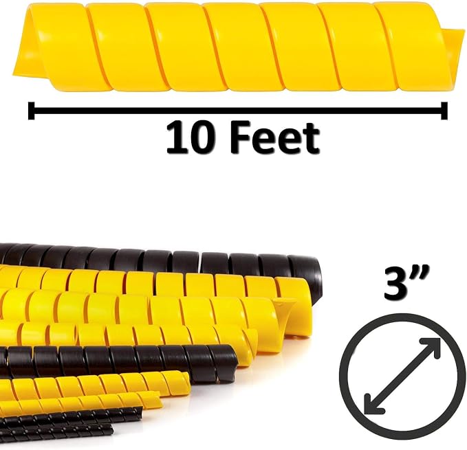 Electriduct 3 Inch Heavy Duty Spiral Wrap HDPE Flexible Plastic Cable Sleeve Hose Protector 10 Feet - Yellow