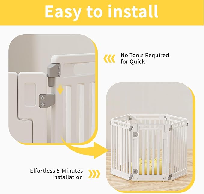 Pet Playpen Foldable Gate for Dogs Heavy Plastic Puppy Exercise Pen with Door Portable Indoor Outdoor Small Pets Fence Puppies Folding Cage 6 Panels Medium Animals House Supplies