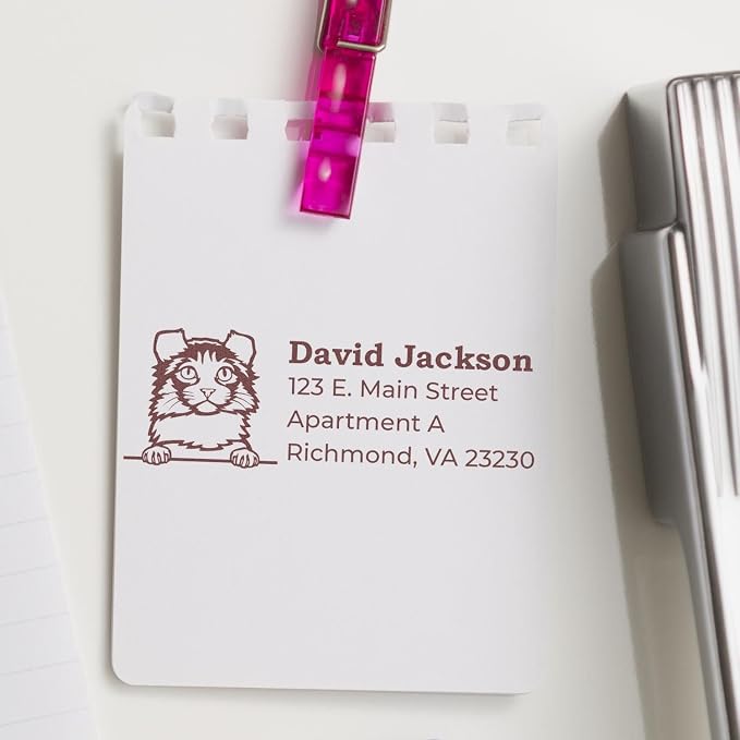 Peeking Kinkalow Cat Self-Inking Return Address Stamp - Clear Impressions | Envelope Stamp with Kinkalow Cat Design. Envelope Stamp for Thank You Notes. 4 lines. Choice of 11 ink colors. Made to order.