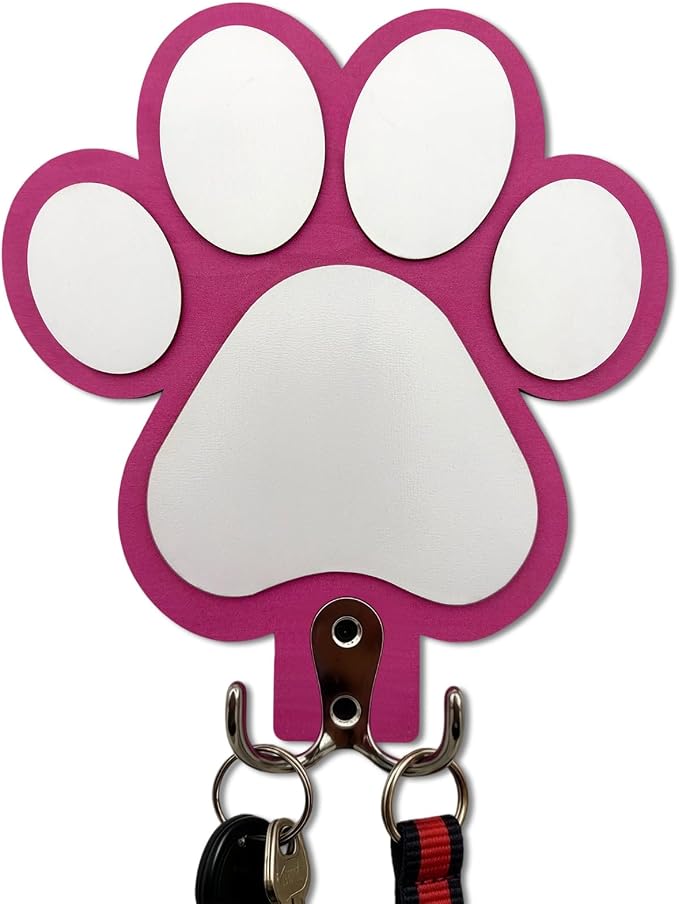 Rustic Wooden Dog Leash Holder Wall Decoration, Cute 3D Puppy Paw Wall Mount Hanger Organizer Hooks for Home Decor, Farmhouse, Coat Rack, Keys, Harness, Collars, Entryway, Pet Lover Gift (Pink)