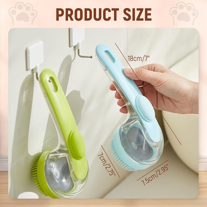 2025 New Pet Bath Brush, 2 in 1 Dog Bathing Grooming Massage Brush with Shampoo Dispenser, Dog Scrubber for Long Short Haired Dogs and Cats (Yellow)