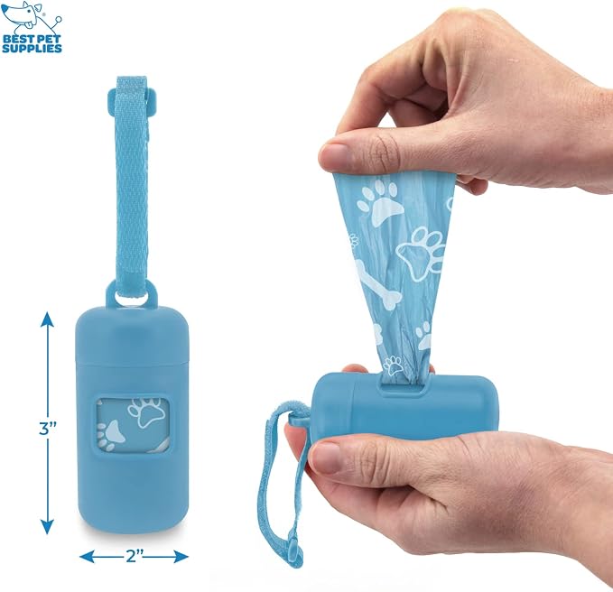 Best Pet Supplies Dog Poop Bag Holder Leash Attachment with Reusable Dispenser for Travel, Walking, Park, and Outdoor Use, Durable with Clip-On - Baby Blue, Pack of 2, Plastic Dispenser w/30 Bags